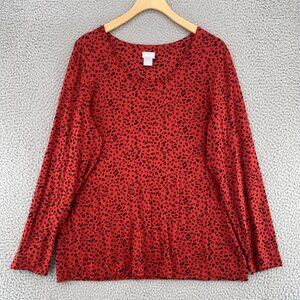 Chicos Top Womens 2 US Large Orange Touch Of Cool Animal Layer Tee Long Sleeve